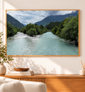Flussgabelung mit Bergen – Fotoprint