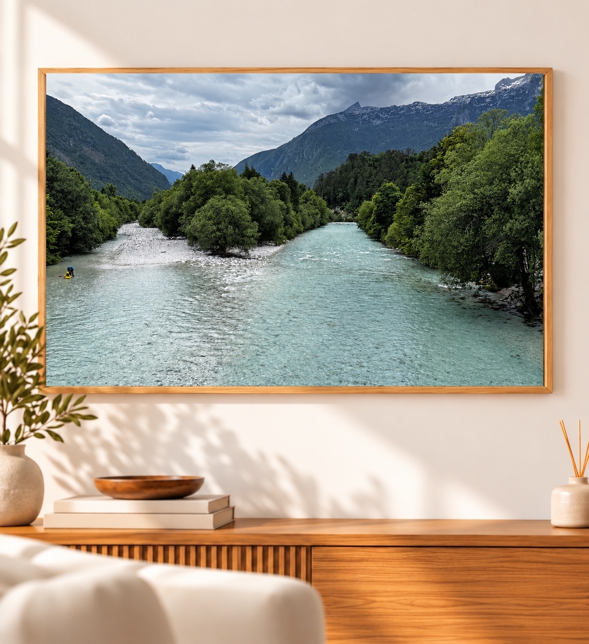 Flussgabelung mit Bergen – Fotoprint