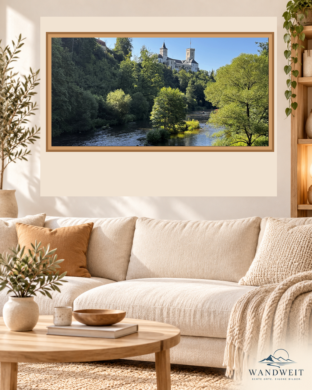 Burg über dem Fluss – WANDWEIT Fotoprint im Wohnraum