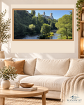 Burg über dem Fluss – WANDWEIT Fotoprint im Wohnraum