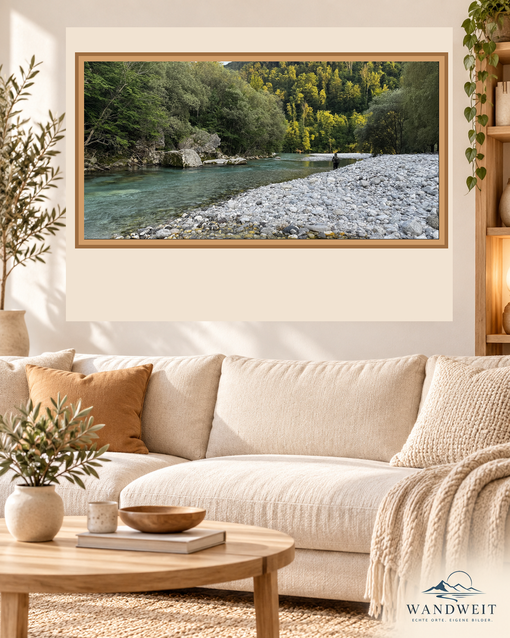 Fischer am Flussufer – WANDWEIT Fotoprint im Wohnraum