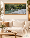 Fischer am Flussufer – WANDWEIT Fotoprint im Wohnraum